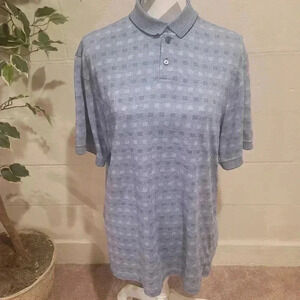 Van Heusen Polo Shirt Men's Large Short Sleeve Spread Collar Blue Checker Lined.